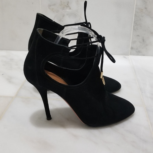 Aquazzura Babe Suede Booties Black 39.5 Ankle Wrap - Picture 6 of 16
